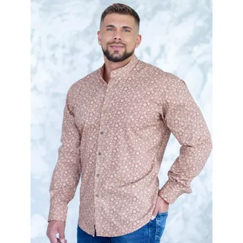 Pánská košile Pánská košile VS-PK-1903 hnědá se stojáčkem, VELIKOST 4XL, STŘIH KOŠILE SLIM FIT