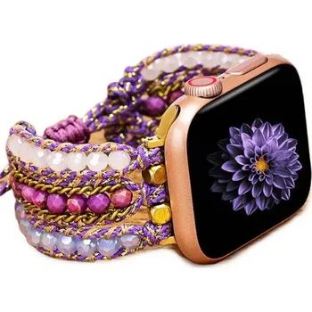 Ostatní příslušenství k chytrým hodinkám eses Řemínek s korálky pro Apple Watch - Přírodní fialový, 38mm, 40mm, 41mm