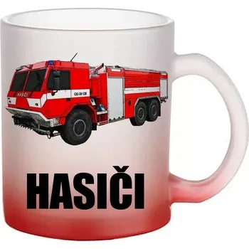 Hasičské auto CAS 30 skleněný hrneček HASIČI (hrneček s hasičským autem matné sklo )
