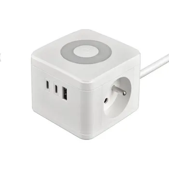 Centrální jednotka pro chytrou domácnost Viking síťový adaptér YC23L, 2x 230 V, 1x USB-A, 2x USB-C, dotykové světlo, délka 1,4 m, bílá
