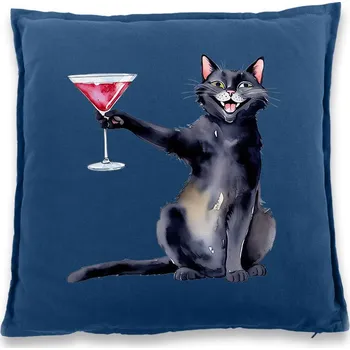 Dekorativní polštářek Polštářek Kočka s martini, Barva Modrá, Velikost 40×40 cm, Canvas Bavlněný polštář Bezvatriko.cz 2745