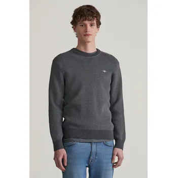 Pánské oblečení SVETR GANT 2-TONE TEXTURED C-NECK DARK GREY MELANGE