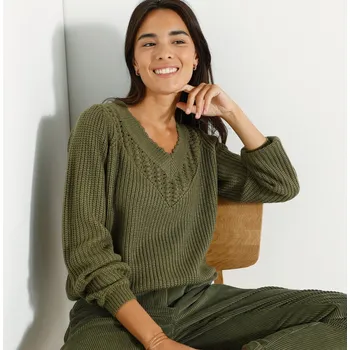 Dámský svetr Pulovr s ažurovým vzorem khaki 38/40