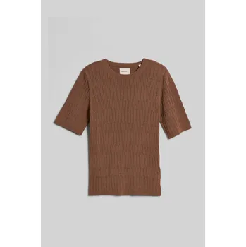 Dámský svetr SVETR GANT TEXTURED SHORT SLEEVE C-NECK ROASTED WALNUT