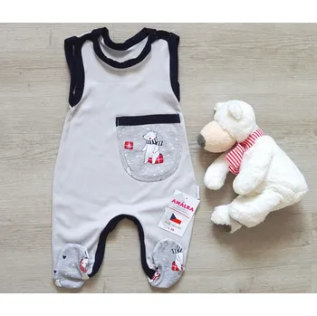 Dupačky AMÁLKA Bavlněné, šedé dupačky s medvídkovou kapsou Velikost: 68