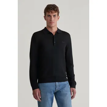 Pánský svetr SVETR GANT EXTRAFINE MERINO WOOL POLO BLACK