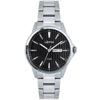Hodinky LAVVU Náramkové stylové pánské hodinky TRONES Black 100M LWM0271 (Spolehlivé hodinky LAVVU z nerezové oceli)