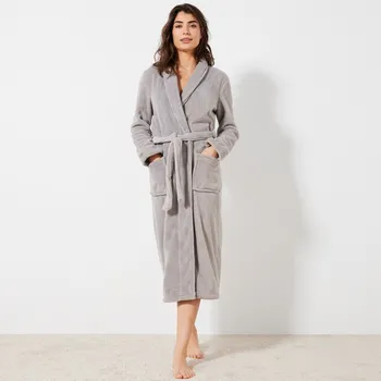 Dámské noční prádlo Blancheporte Fleecový župan se šálovým límcem a s délkou 115 cm, hebký na dotek šedá 46/48