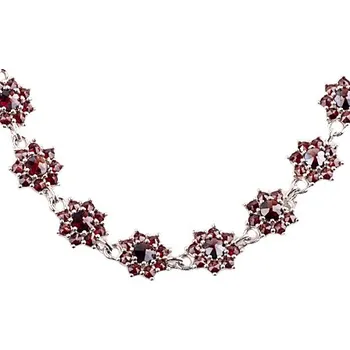 Náhrdelník granát - stříbrný náhrdelník - květina (8071) povrchová úprava: rhodiované