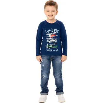 Chlapecké tričko s dlouhým rukávem Let's Fly - navy 98