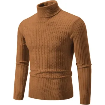 Pánská móda Pánský rolák s copánkovými vzory Barva: Hnědá, Velikost: XL