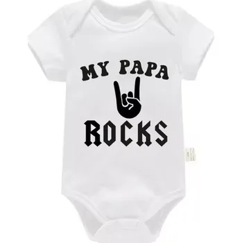 Bavlněné kojenecké body "Born To Rock" (bílé) - 6 variant potisků Motiv: PF0843 - my papa rocks, Velikost: 18-24 měs.