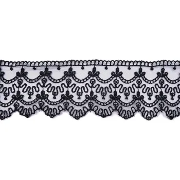 Krajka Krajka šifonová vyšívaná 5233 šíře 6 cm černá METRÁŽ