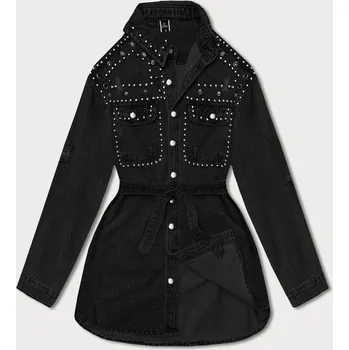 Dámská cargo bunda Černá oversize dámská džínová bunda s kamínky ADORO, odstíny černé M (38) i392_22272-47