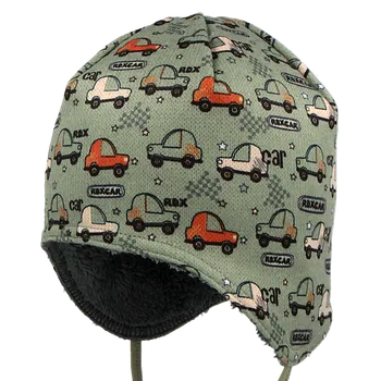 Kojenecká čepice RDX Chlapecká zavazovací čepice Autíčka Zelená Vel. 1