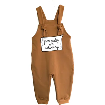 Dětské rostoucí lacláče - Jsem malej, ale šikovnej!, Barva látky hnedá, Střih Dětský, Velikost 62-68