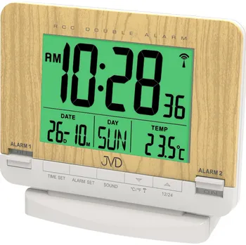 Budík Digitální rádiem řízený budík JVD bílý RB9242.1 ( v imitaci dřeva (světlé))
