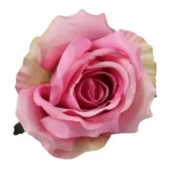 umělá květina Růže květ (hlava) 10 cm, světle zelená+fialový střed