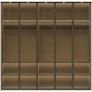 Šatní skříň Pětidveřová prosklená šatní skříň s LED osvětlením Baptiste - béžová