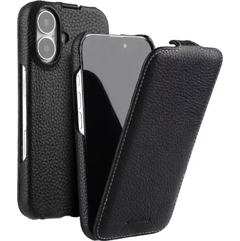 Pouzdro na mobilní telefon Pouzdro flipové MELKCO na iPhone 16 Kožené s podporou MAGSAFE černé
