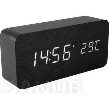 Hodiny Digitální budík s LED displejem, černé dřevo