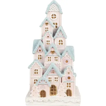 Pastelové městečko perníkových domečků s LED osvětlením Anijs – 13x13x26 cm