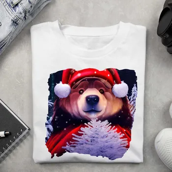 Dámské tričko - Vánoční motiv medvěd Barva: Bílá, Velikost: 3XL