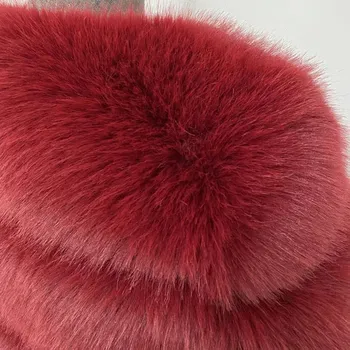 Dámská parka Krátký kožich luxusní se širokým límcem Barva: Vínová, Velikost: M