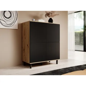 Komoda Komoda Logan 4D - dub Artisan/Černá - 12 cm nožky