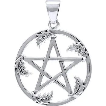 Přívěsek Stříbrný pentagram v dubovém listí
