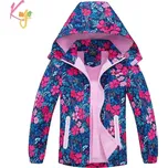 Dívčí šusťáková bunda zateplená Kugo B2998 tmavě modrá (dívčí podzimní bunda s květinami)