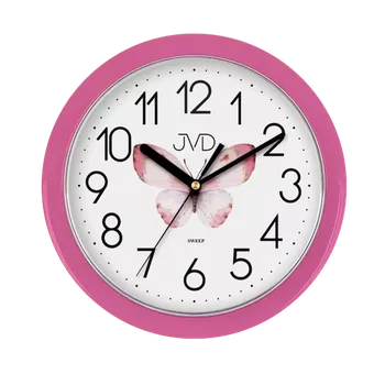 Hodiny JVD Růžové dětské netikající tiché hodiny JVD HP612.D12 s motýlem (dětské hodiny s plynulým tichým chodem)