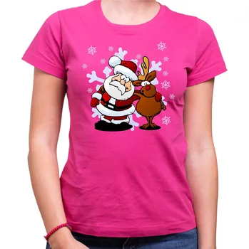 Tričko - Santa a sobík, Barva látky růžová, Střih Dámsky, Velikost --VYBERTE VELIKOST--