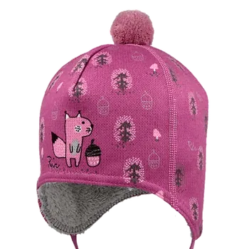 Kojenecká čepice RDX Dívčí čepice vázací s bambulí Veverka Malinová Vel. 2