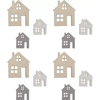 Vánoční dekorace Dřevěné domečky šedé mix velikostí cca 4 cm, 12 ks 23001