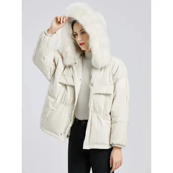 Dámská parka Péřová bund as pravým kožíškem na kapucí Barva: Bílá, Velikost: S