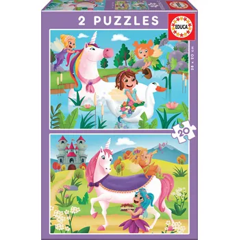 puzzle pro nejmenší EDUCA Puzzle Jednorožci a víly 2x20 dílků