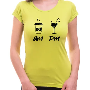 Pánská móda Vinařské tričko - Káva a Víno, Barva látky Limetková zelená, Střih Dámske tričko, Velikost L