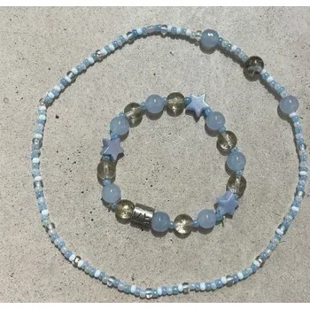 Souprava šperků Designlink Set náhrdelník a náramek z korálků bledě modrý