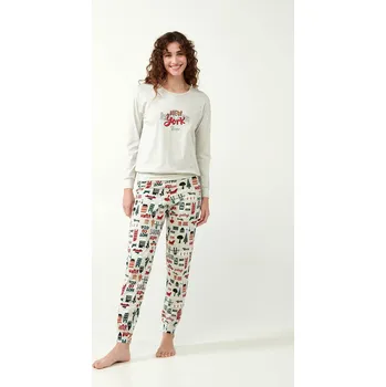 Pánské pyžamo Vamp - Sváteční dámské pyžamo s potiskem 21653 - Vamp beige melange S