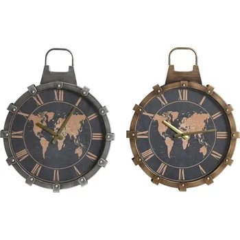 Hodiny Nástěnné hodiny DKD Home Decor Sklo Stříbřitý Zlatá Železo Mapa Světa (42 x 8,5 x 54 cm) 2 ks