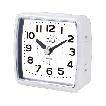 Budík JVD Bílý tichý ručkový budík s LED osvětlením s plynulým chodem JVD SRP7602.3 SKLAD