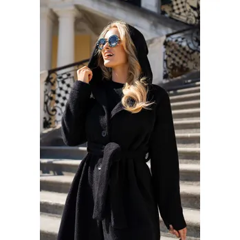 Dámský kabát Dlouhý kabát s kapucí zapínanou na knoflíky A682 Barva: Černá, Velikost: L/XL