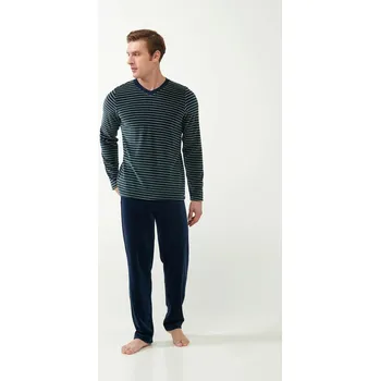 Pánské pyžamo Vamp - Sametové pruhované pyžamo 21713 - Vamp blue eclipse l