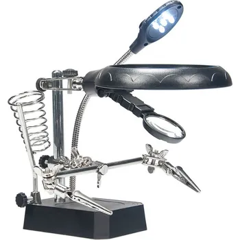 Lupa Uchwyt trzecia reka z lupa, lampka 5x LED, uchwyt na lutownice, podstawka