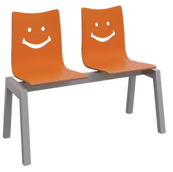 SMILE 2, dřevěná lavice do čekárny, 2-sedák, oranžová, kostra stříbrná