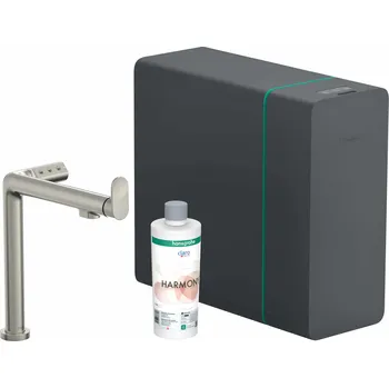 Vodovodní baterie Hansgrohe Aqittura M91 - Dřezová baterie, SodaSystem, sBox, vzhled nerezu 76837800