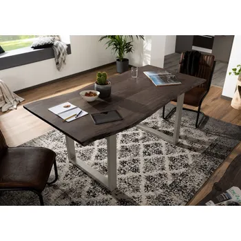 Jídelní stůl METALL Jídelní stůl se stříbrnýma nohama 140x100, akácie, šedá