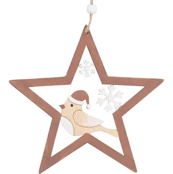 Vánoční dekorace Anděl Přerov, s.ro. Hvězda s ptáčkem na zavěšení 14 cm, hnědá