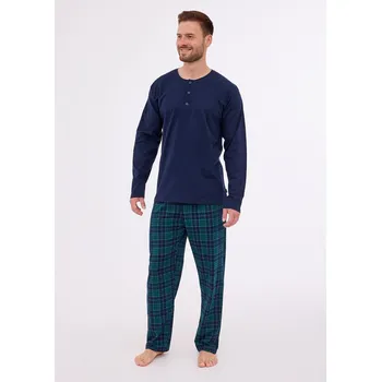 Pánské pyžamo Cornette pyžamo pánské 458/266 Owen - tm. modrá, M (Bavlněné pánské pyžamo Cornette s dlouhým rukávem)